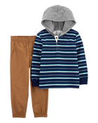 2-Piece Striped Hooded Tee & Canvas Pant Set, image 1 of 3 slides