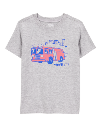 Toddler Firetruck Print Short-Sleeve Graphic Tee - Grey, 