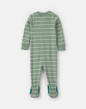 Baby Boy 1-Piece Dino Striped 2-Way Zip 100% Cotton Snug Fit Footed Pyjama - Green, 