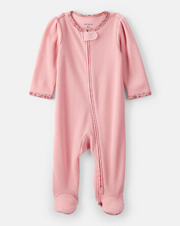 Baby Girl Cotton Long-Sleeve  2-Way Zip Sleeper - Pink, 