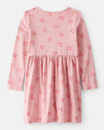 Filles - Robe à manches longues en coton à motif de cerises - Rose, 