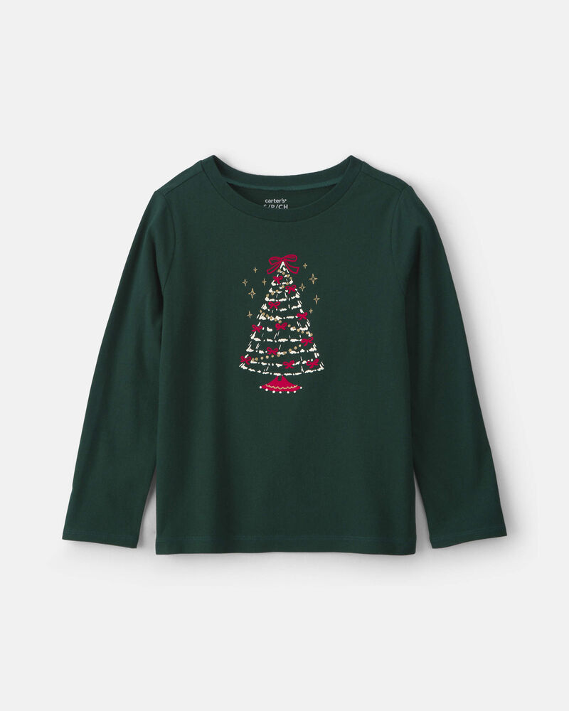 Girls Christmas Tree Long-Sleeve Graphic Tee - Green, image 1 of 3 slides