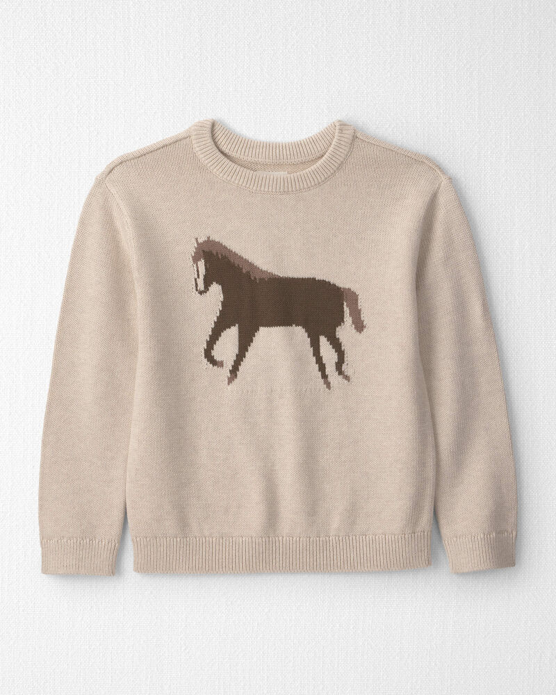 Kids Organic Cotton Horse Sweater Knit Pullover, image 1 of 3 slides