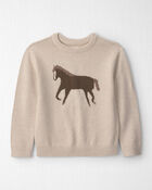 Kids Organic Cotton Horse Sweater Knit Pullover, image 1 of 3 slides