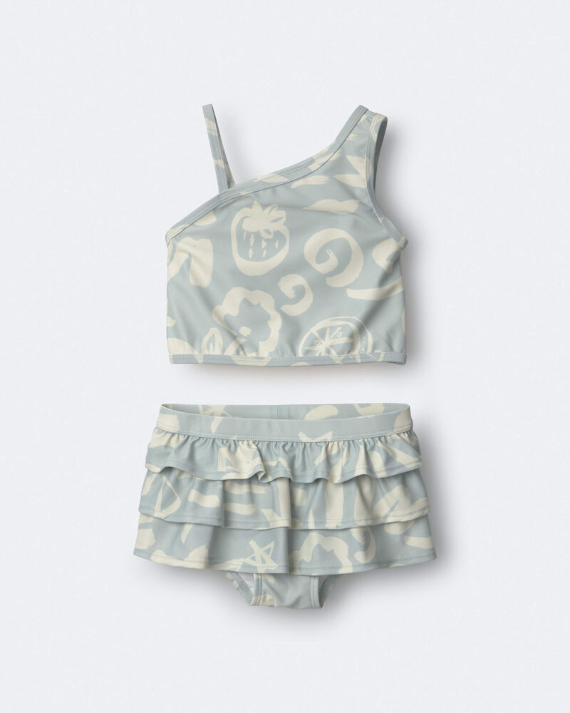 Toddler Girl Tropical One-Shoulder Ruffle Tankini Set - Sage, image 2 of 7 slides
