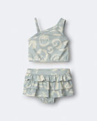 Toddler Girl Tropical One-Shoulder Ruffle Tankini Set - Sage, image 2 of 7 slides