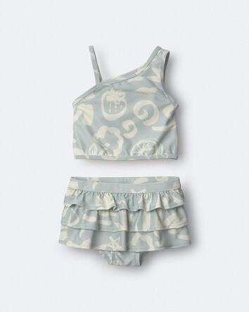 Toddler Girl Tropical One-Shoulder Ruffle Tankini Set - Sage, 