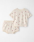 B&eacute;b&eacute; fille - Ensemble 2 pi&egrave;ces chandail en coton biologique, cr&egrave;me et baies, image 1 sur 5 diapositives