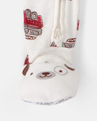 Toddler Boy Firetruck 100% Cotton Snug Fit 1-Piece Pajama Set - White, image 3 of 4 slides