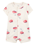 Baby Fire Truck Short-Sleeve Romper - Blue, image 1 of 3 slides