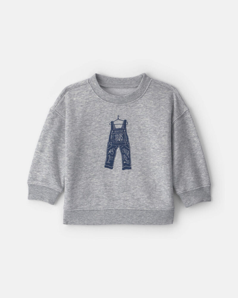 Baby Boy Overall French Terry Sweater - Grey, image 1 of 5 slides