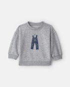 Baby Boy Overall French Terry Sweater - Grey, image 1 of 5 slides