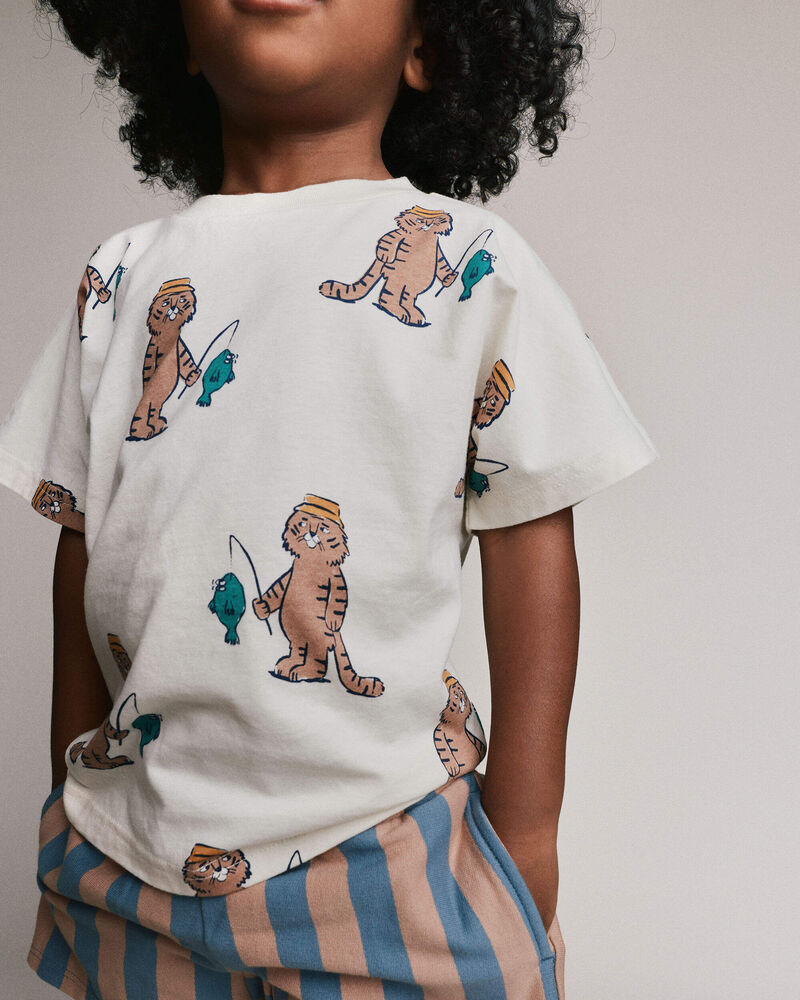 Toddler Dolman Tee in Fishing Tiger Print - Cream, image 3 of 6 slides