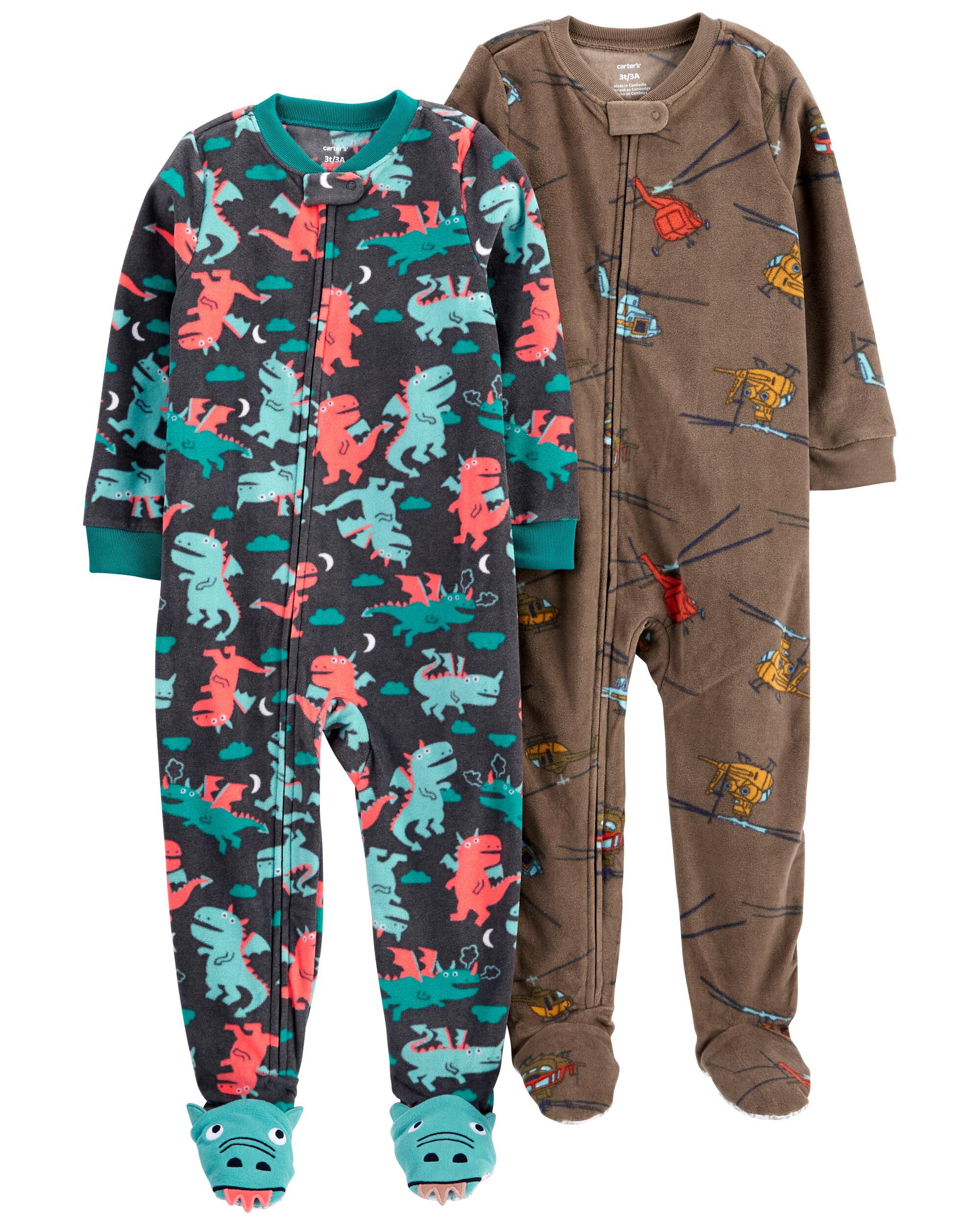 2 Pack Zip Up Fleece Pyjamas