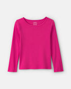 Girls Long-Sleeve Ribbed Top - Pink, image 1 of 3 slides