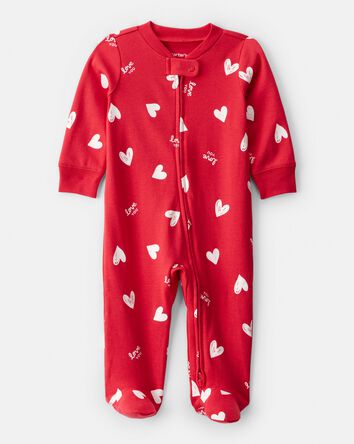 Baby Valentine's Day Heart 100% Cotton Snug Fit 2-Way Zip Sleeper - Red, 