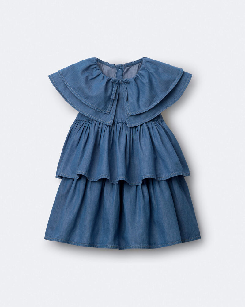Toddler Girl Ruffle Tiered Dress in Chambray - Blue, image 2 of 6 slides