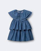 Toddler Girl Ruffle Tiered Dress in Chambray - Blue, image 2 of 6 slides