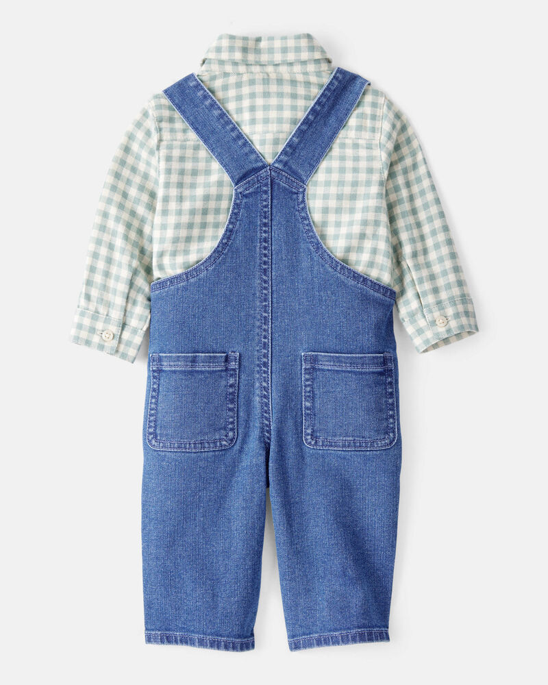 Baby Boy Checkered Print Bodysuit Overall Set - Blue, image 2 of 6 slides
