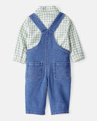 Baby Boy Checkered Print Bodysuit Overall Set - Blue, image 2 of 6 slides