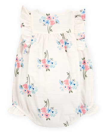 Baby Floral Linen Look-alike Bubble Romper-Ivory, 