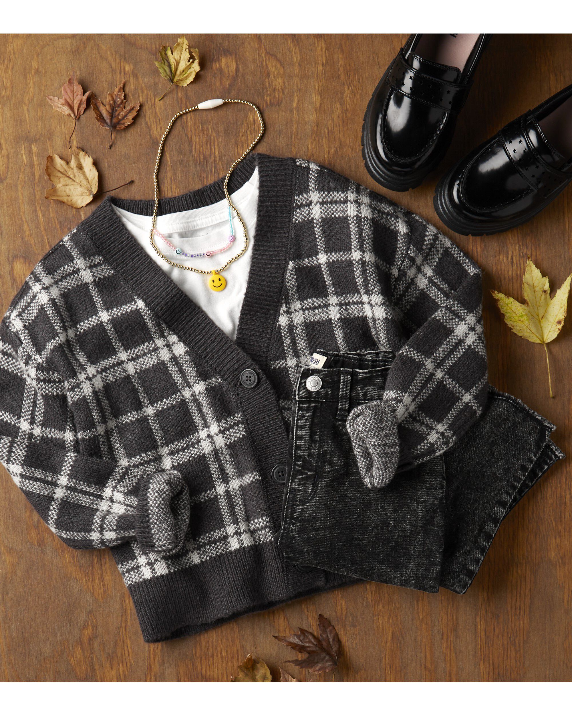 Black Plaid Button Front Sweater Knit Cardigan Carter s Oshkosh