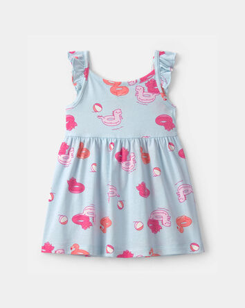 Baby Girl Pool Floatie Sleeveless Dress - Blue/Pink, 