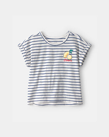 Girls Lemon Striped Top - Blue/Ivory, 