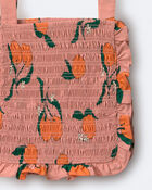 Tout-petit fille - Haut &agrave; devant &agrave; smocks &agrave; imprim&eacute; verger de cl&eacute;mentines - P&ecirc;che, image 6 sur 6 diapositives