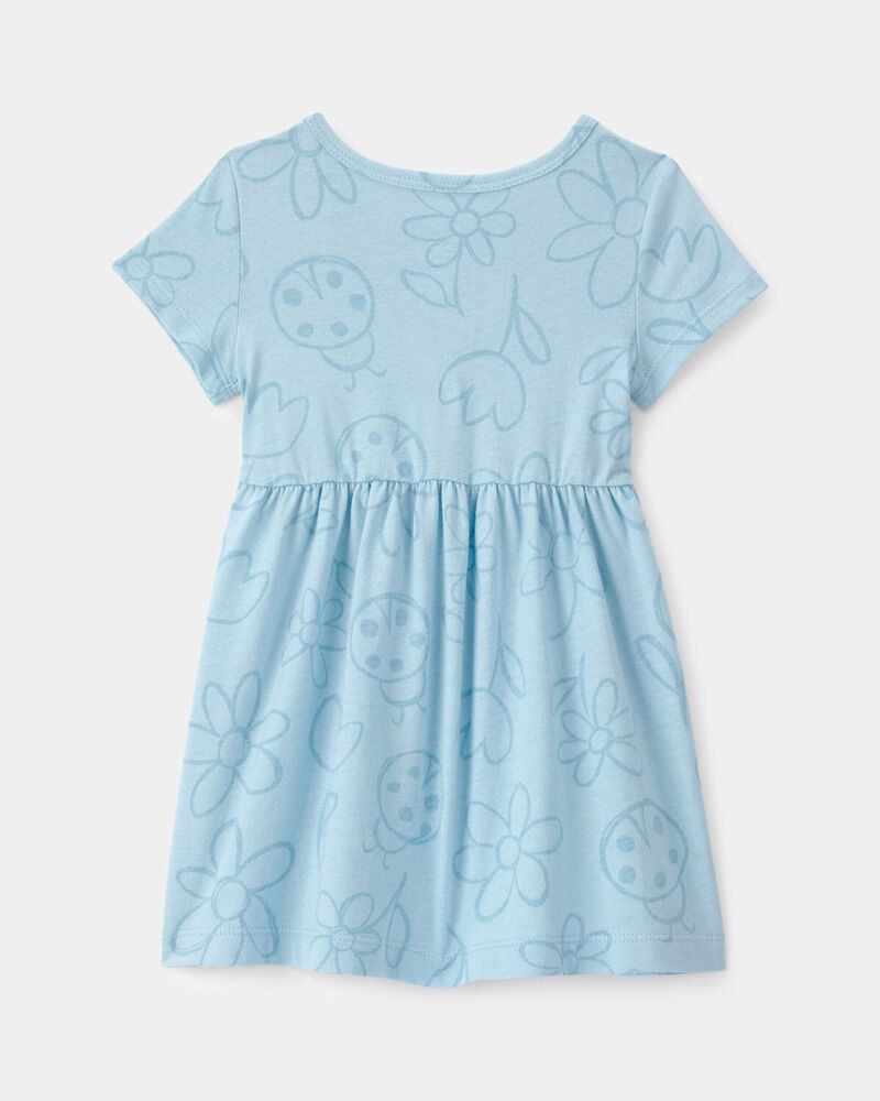 Baby Girl Floral Ladybug Short-Sleeve Dress - Blue, image 2 of 4 slides