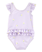 Baby Girl 1-Piece Striped Lemon Ruffle Swimsuit - Purple, image 3 of 6 slides