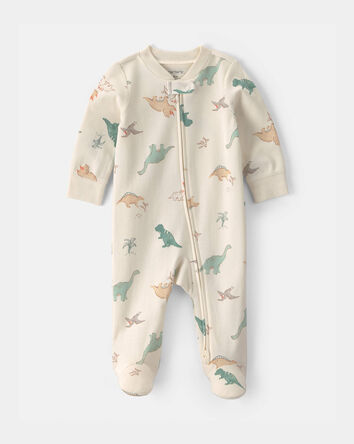 Baby Dinosaur 100% Cotton 2-Way Zip Sleeper - Cream, 