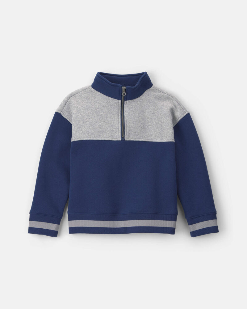 Boys Color Block Fleece Quarterzip Pullover Sweatshirt - Navy Blue/Grey, image 1 of 3 slides