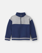 Boys Color Block Fleece Quarterzip Pullover Sweatshirt - Navy Blue/Grey, image 1 of 3 slides