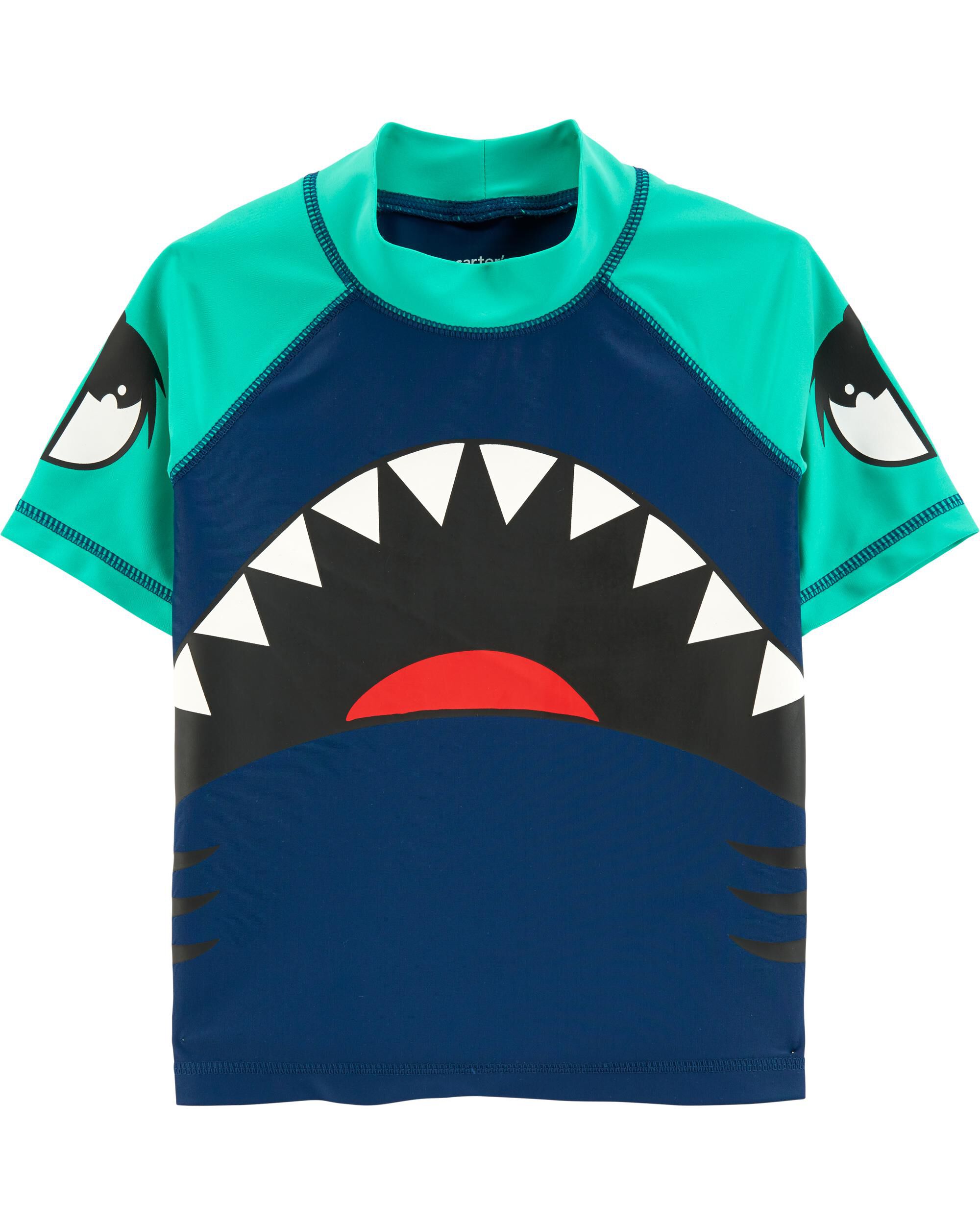 Child of Mine by Carters Long Sleeve Rash Guard 2-Piece Swim Set Blue Sharks