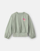 Girls Flower Long-Sleeve Top - Green, image 1 of 3 slides