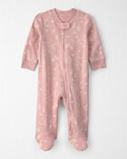 Baby Girl Organic Cotton Sleeper in Pink Bunnies Print, image 1 of 6 slides