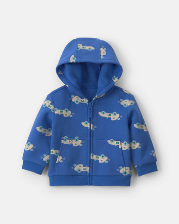 B&eacute;b&eacute; gar&ccedil;on - Chandail &agrave; capuchon en molleton avec fermeture &agrave; glissi&egrave;re &agrave; motif voiture de course &ndash; Bleu, 