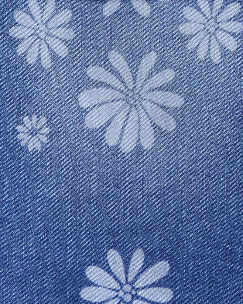 Girls Dark Wash Floral Denim Jacket - Blue, image 3 of 4 slides