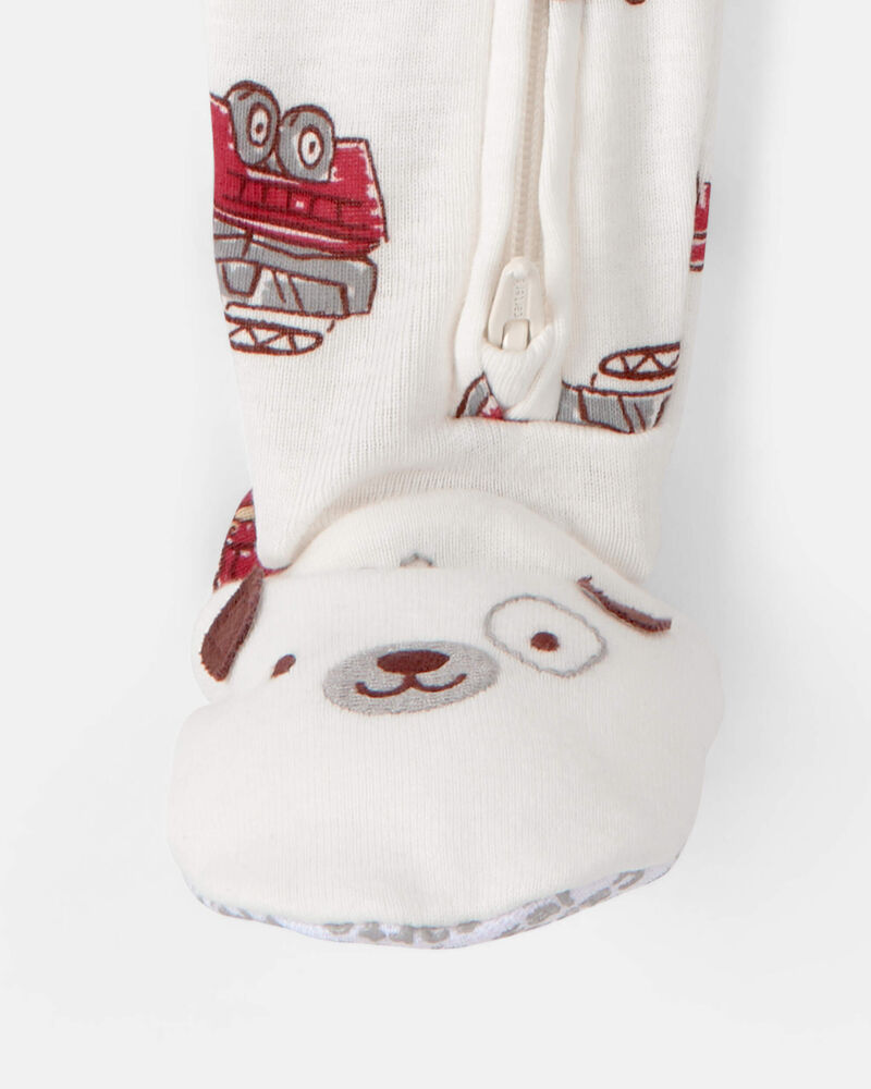 Baby Boy Firetruck 100% Cotton Snug Fit 1-Piece Pyjama Set - White, image 4 of 5 slides