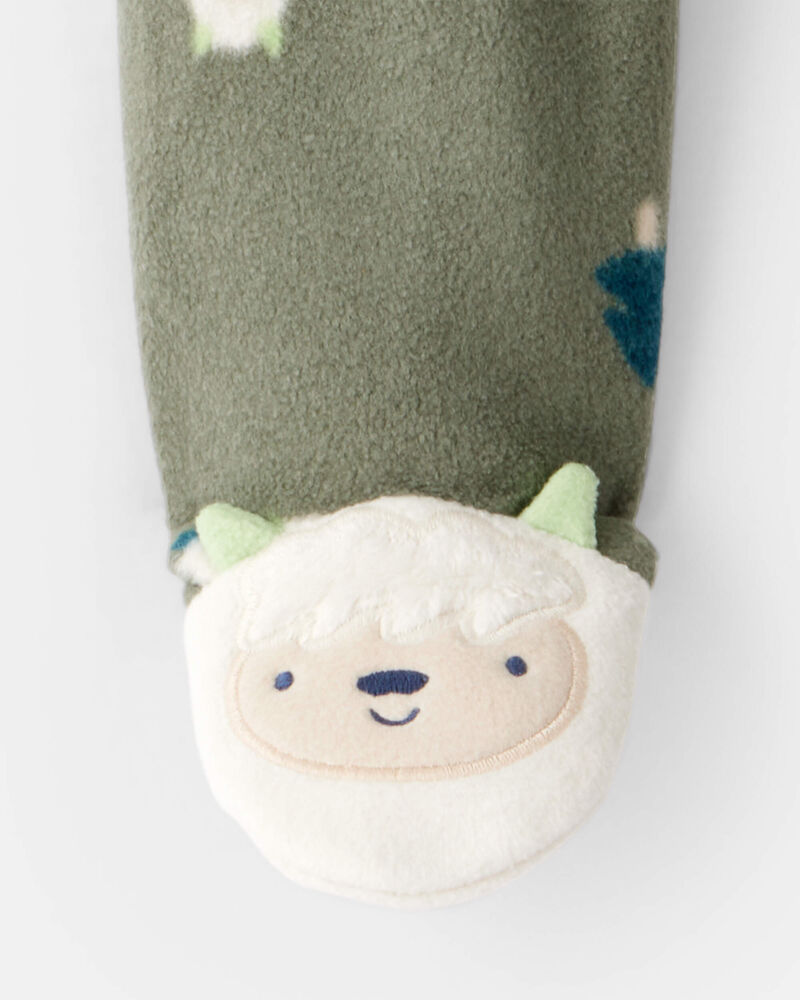 Baby Boy Yeti Fleece Loose Fit 2-Way Zip Sleeper - Green, image 4 of 5 slides