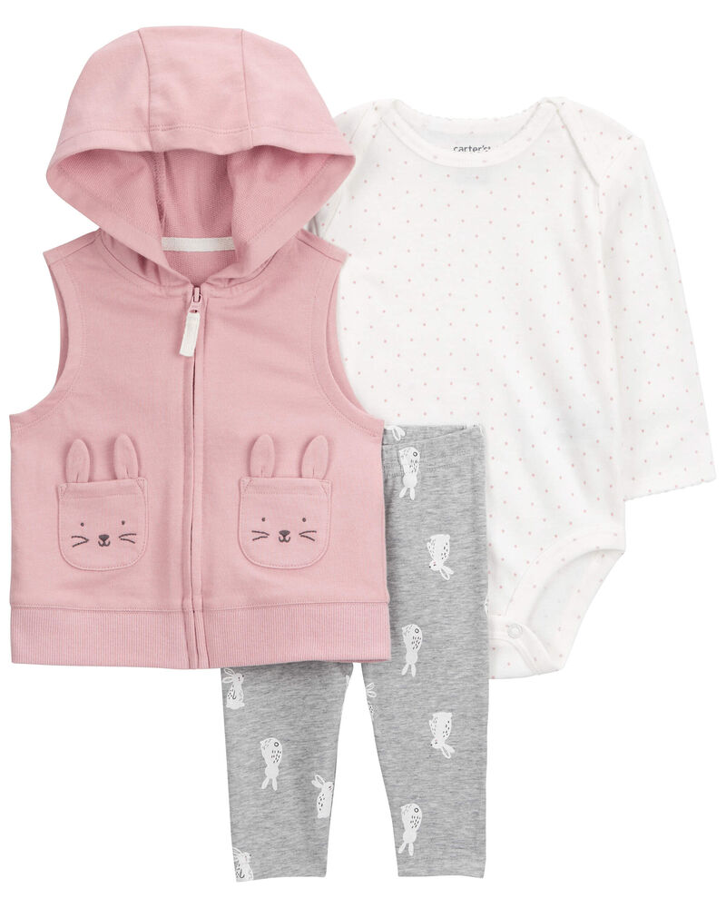 Baby Girl 3-Piece Bunny Little Vest Set, image 1 of 4 slides