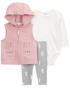 Baby Girl 3-Piece Bunny Little Vest Set, image 1 of 4 slides
