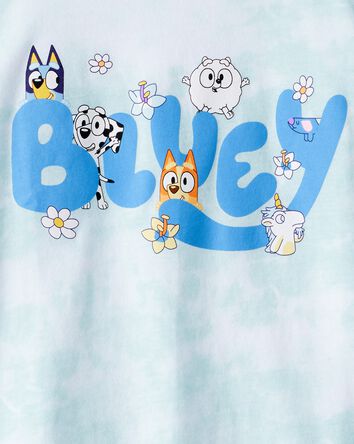 Filles - T-shirt à manches courtes teint sur nœud Bluey - Bleu, blanc, 
