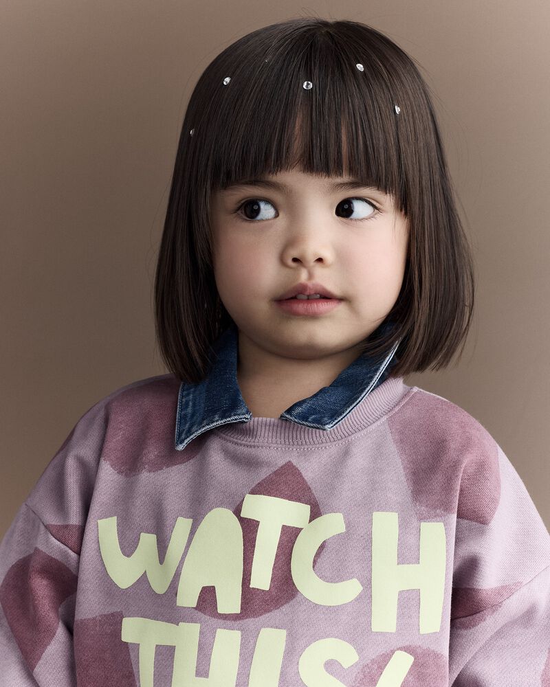 Tout-petit fille - 'Watch This!' Chandail &agrave; manches chauve-souris et formes - Mauve, image 5 sur 6 diapositives
