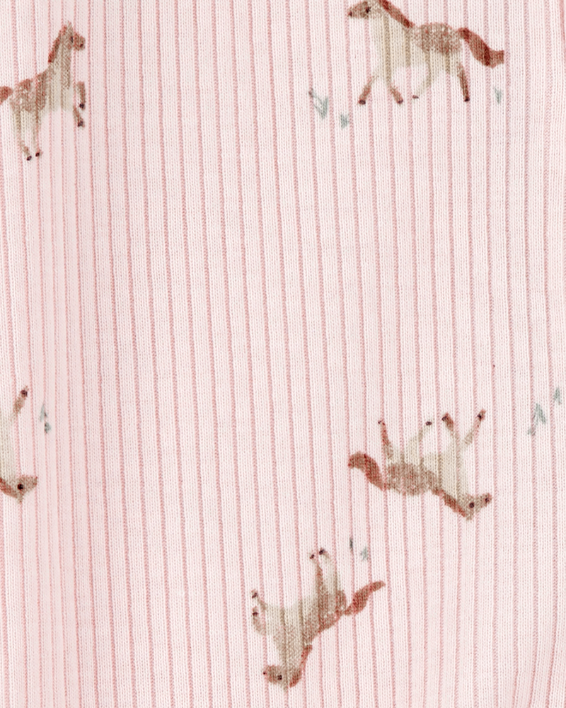 Baby Girl Horse Print 2-Way Zip Ribbed Sleeper pyjamas, image 2 of 3 slides