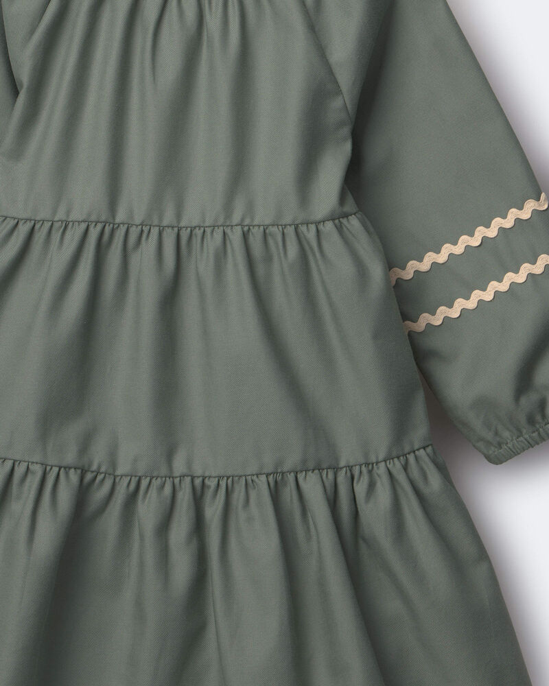 Toddler Girl Rick-Rack Long-Sleeve Tiered Dress - Olive, image 2 of 2 slides