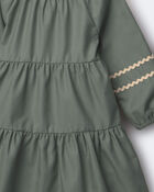 Toddler Girl Rick-Rack Long-Sleeve Tiered Dress - Olive, image 2 of 2 slides