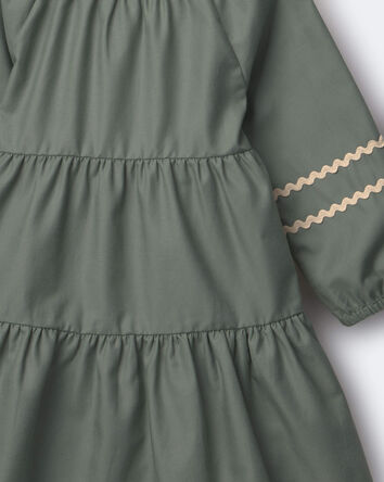 Toddler Girl Rick-Rack Long-Sleeve Tiered Dress - Olive, 