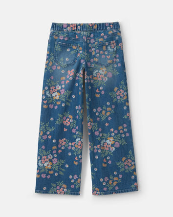 Filles - Jean jambe large en denim &agrave; motif floral - D&eacute;lav&eacute; moyen, 
